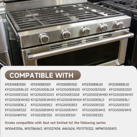 LEYURISE 5 Pack Upgraded Gas Stove Control Knob Cooktop Knob Replacement High-Temperature Resistant Oil-Proof Compatible with Whirlpool KitchenAid Replace#: W11030413 W10643306 W10786063 W11027434