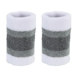 PATIKIL Sports Wristbands 8x10cm, 2 Pack Athletic Cotton Terry Cloth Absorbent Wrist Sweatband for Tennis Basketball Working Out Running, White Gray