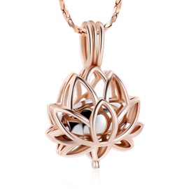 Imrsanl Cremation Jewelry for Ashes - Lotus Flower Ashes Pendant Necklace with Mini Keepsake Urn Memorial Ash Jewelry (Rose Gold-Silver)