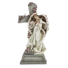 Joseph's Studio by Roman Inc., Angel with Cross, Garden Collection, Religious Statue, Holy Family, Memorial, Angel, Patron Saint, Garden Décor (8x5x14)