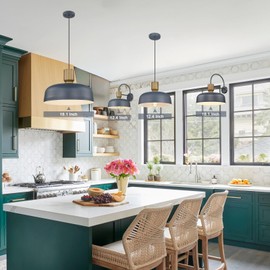 Luminzone Farmhouse Pendant Lights, Adjustable Hanging Light Fixtures with Hammered Metal Shade, 12.4 inch Pendant Lighting for Kitchen Island, Blue