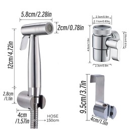 Home Handheld Bidet Baby Toilet Set, Stainless Steel Dual Function Nozzle Hose and Fittings, Ideal for Washing Hair or washbasin (Silver)