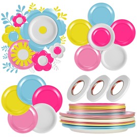 84Pieces Disposable Paper Plates Bulk DIY Paper Plate Flowers Kit for Wall Decorations 41PCS 9inch and 43PCS 7inch Colorful Plates for Crafts Floral Birthday Pary Supplies Daisy Wildflower Sunflower