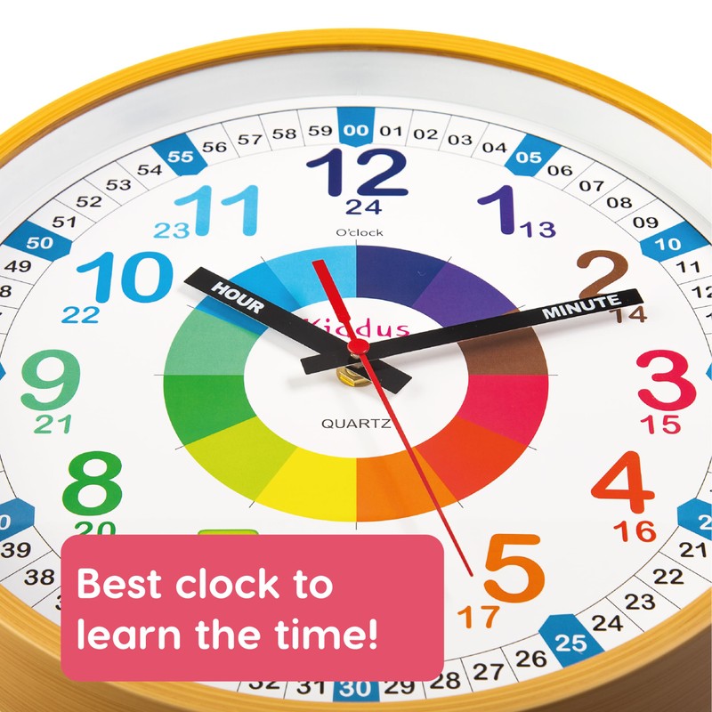 Kiddus Wall Clock for Boys and Girls. Silent Analogue Time