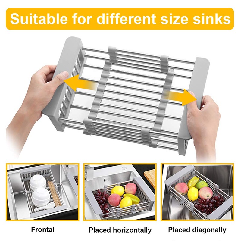 LUEXBOX Expandable Dish Drying Rack Over The Sink, Stainless Steel
