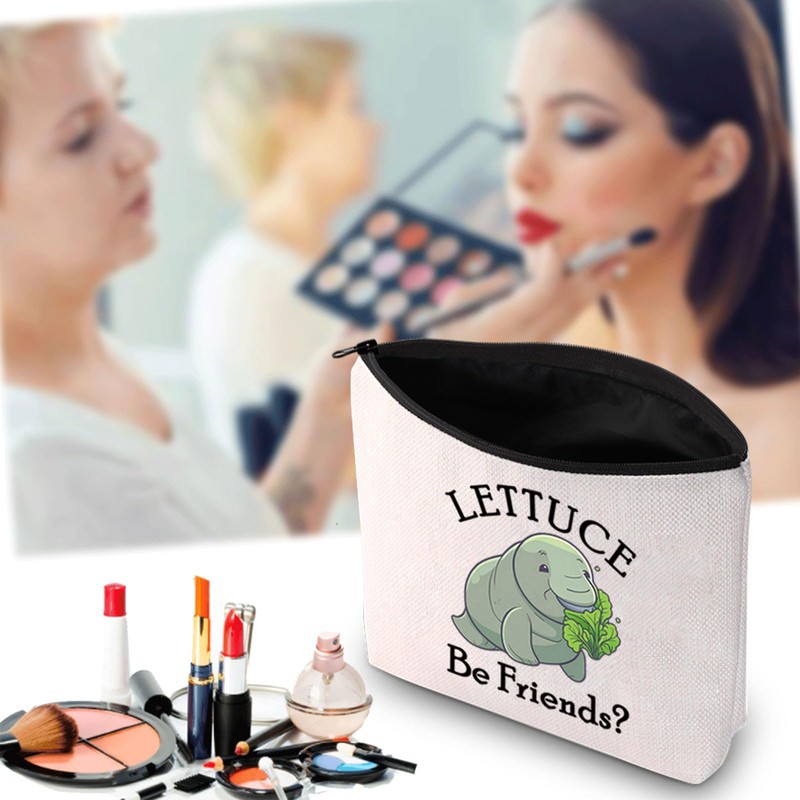 JXGZSO Manatees Cosmetic Bag Veggie Pun Lettuce Be Friends Makeup