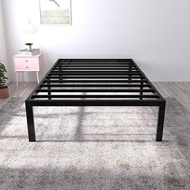 yookare 18 Inch Tall Heavy Duty Bed Frame Metal Platform /Maximum Storage/Mattress Foundation/Steel Slats Support/Noise Free/Box Spring Replacement, Twin