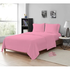 MistyMorning Flat Sheet, Soft & Premium quality Bedding & Linen, Egyptian Cotton with 200 Thread Count. (Pink, King)