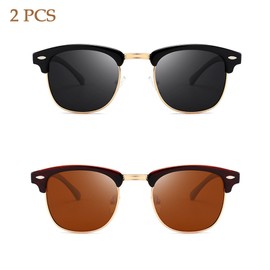 JAWAI Pack of 2 Men's Sunglasses, Black Sunglasses, Sunglasses for Women, Black, Suitable for Outdoor, Travel, Hiking and Driving Use, black, brown