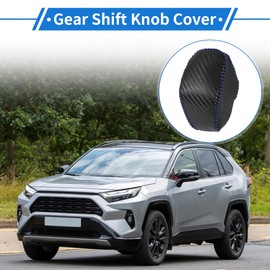 VekAuto Anti-Slip Gear Shift Knob Cover Car Stick Shifting Handle Protector for Toyota RAV4 2019-2024 Carbon Fiber Pattern Black Black Blue Microfiber Leather