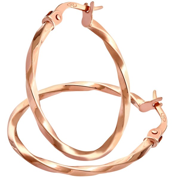 Citerna 9ct Rose Gold Twist Square Tubed Hoop Earrings of
