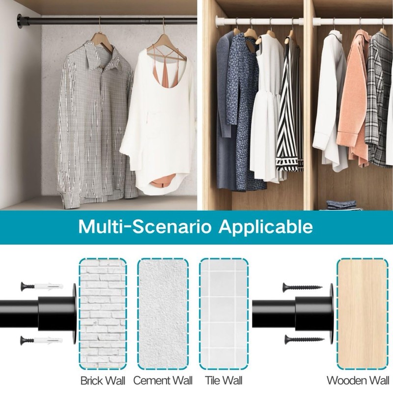 Wardrobe Rail, Heavy Duty Clothes Rod with End Sockets, Adjustable