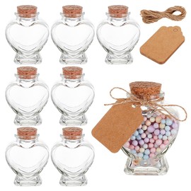 BENECREAT 8PCS 60ml Heart Shaped Glass Favor Jars with Cork Lids, Label Tags and String for Candy, Snacks Storage and Home Party Decortaion