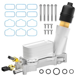 Carcasa de filtro de enfriador de aceite de motor de aluminio compatible con Chrysler Dodge Jeep Ram 11-16 3,6 L