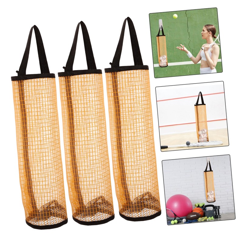 GRIRIW 3pcs Portable Mesh Tennis Ball Storage Bag Wall Mounted