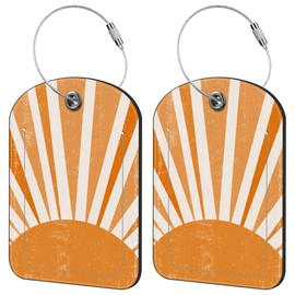 iapodiad 2 Pack Cute Luggage Tag for Suitcases Orange Sun Print Boho Leather Luggage Tags with Stainless Steel Loop Privacy Flap Name Tags,Men and Women Travel Bag Suitcase Tags