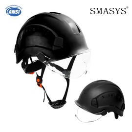 SMASYS Safety Pink Hard Hat with Visor Ear Muffs- Adjustable ABS Helmet for Construction Head Protection Hearing (Smoked Visor-BU)