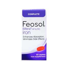Feosol Bifera HIP & PIC Iron Supplement, Complete - 30 Caplets, Pack of 3
