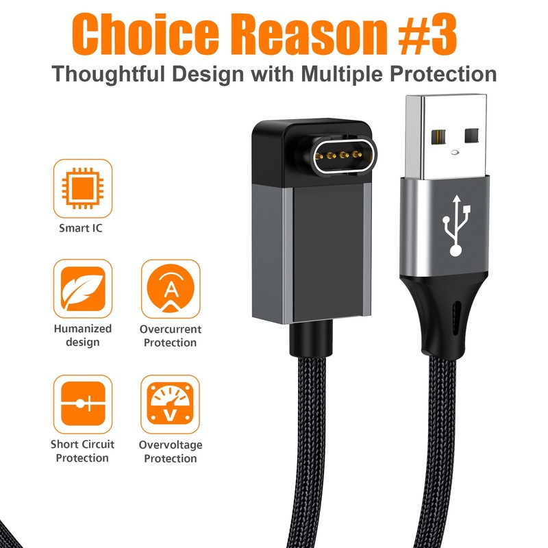 AGVEE 1.5ft Charger Cable for Garmin Watch, L-Shape Braided Charging