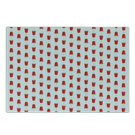 Lunarable Drinks Cutting Board, Illustration of Repetitive Beer Pong Cups and Balls Fun Alcohol Games, Decorative Tempered Glass Cutting and Serving Board, Small Size, Dark Coral and White