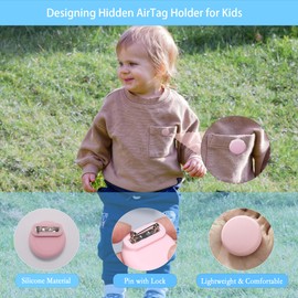 Waterproof AirTag Holder for Kids[Discreet] - 2-Pack Mini Silicone Air Tag Cover with Invisible Pin,GPS Tracker Case for Children, Elderly, Clothes, Backpack, Luggage (Dark Blue,Pink)