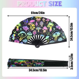 Ourdort Hand fan, rave folding fan, foldable fan, large fabric, fan, colourful rave, fan wedding, for dance, party, festival, performance, carnival, wedding gifts, home decorations