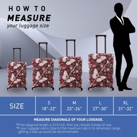 DEMPROS Travel Luggage Cover Protector TSA Approved Washable Suitcase Cover with Zippers for 27-30 Inch Luggage (L, Burgundy, Butterfly)