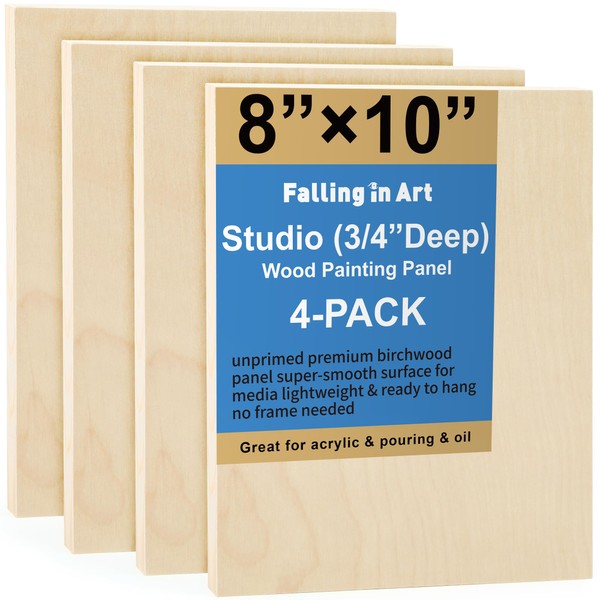 COOZEE Unfinished Birch Wood Canvas Panels Kit, 4 Pack of
