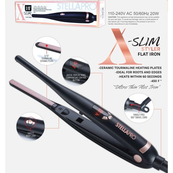 Stella Pro X-SLIM Styler Flat Iron (3/10") with Temperature Control