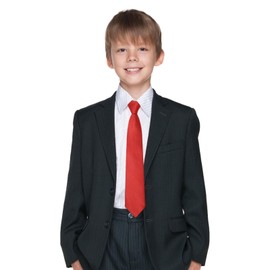 LJBFNN Boys Red Tie, Adjustable Zipper Pre-tied Neck Tie for Boys Solid Color Kids Ties for School/Graduation/Wedding/Casual (red)