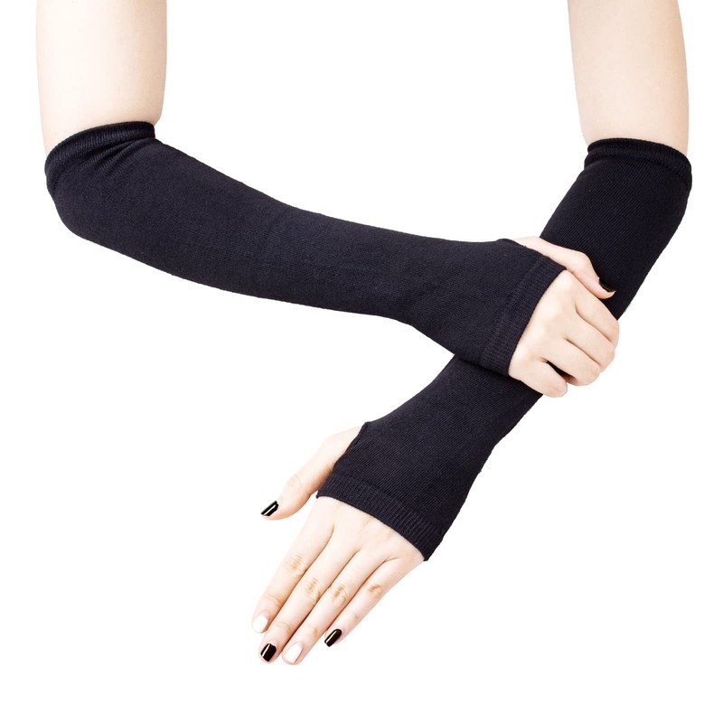 JISEN Women Punk Winter Arm Warmer Knitted Stretchy Soft Fingerless