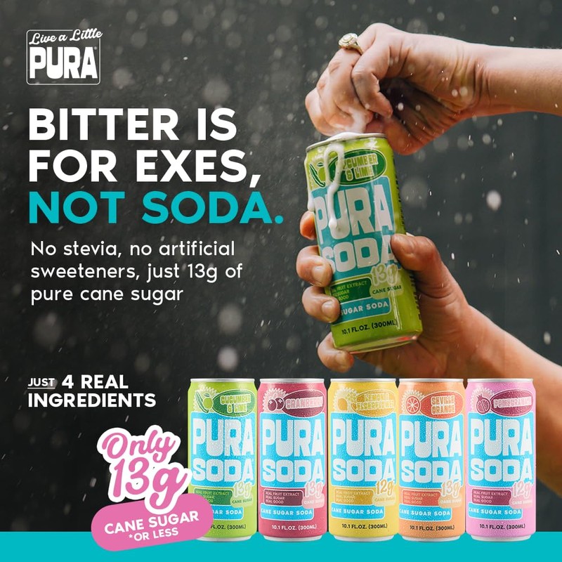 PuraSoda® Cranberry | Low-Calorie, Cane Sugar Soda Beverage | Non-GMO,
