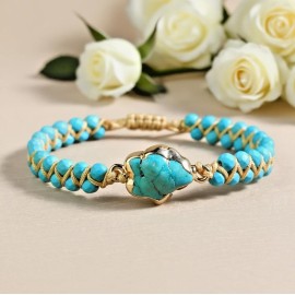 Unbranded Natural Turquoise Stone Bracelet  Blue Gemstone Braided Bracelet for Inner Peace
