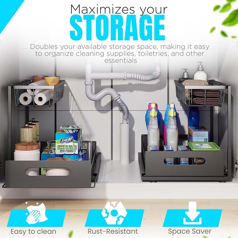 Dual-Level Under-Sink Organizer & Storage Set | 2-Pack | Effortless