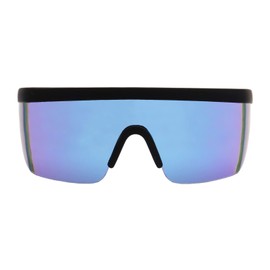 thrillwin Classic Flat Top oversized Shield Sunglasses One Piece Sport sunglasses for Men Women (black-blue lens)