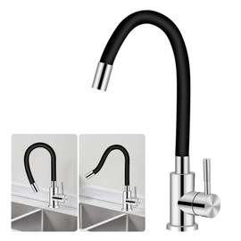 Stainless Steel Flexible Kitchen Sink Mixer Tap with Flexible Spout 360 Degree Swivelling with Water-Saving Aerator (Black Hot and Cold)