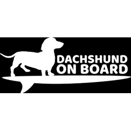 Dachshund on Board Fun Waterproof Sticker - Long Lasting - Car Decal, Caravans, Trucks, Van, Campervan, Fun Gift (White)
