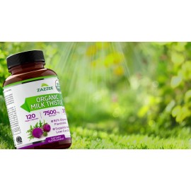 USDA Organic Milk Thistle 7500 mg Strength 120 Vegan Caps 80% Silymarin, Kosher