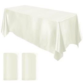 MCEAST - Juego de 2 manteles rectangulares de satén brillante, 259 x 147 cm, marfil, para 10-12 personas, decoración de mesa para bodas y banquetes