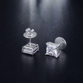 ZDaoBen Square CZ Stud Earrings, 925 Sterling Silver, Screw Back, Hypoallergenic, 4MM, for Women and Men