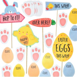 YLAB - (2 Pack) Easter Egg Hunt Kit | Signs, Bunny Footprints & Clue Cards | 10 Easter-Themed Signs with Stakes, 40 Bunny Footprint Cutouts & 20 Clue Cards | Fun Easter Activity for Kids & Families