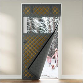 Augblinds Thermal Insulated Door Curtain Fits Door Size 32 x 80 Inch, Oxford Cloth Thicken Cotton Fiber, Curtain Size 35" x 82", Single Piece Screen Insulation Cover to Keep Warm, with Clear Windows