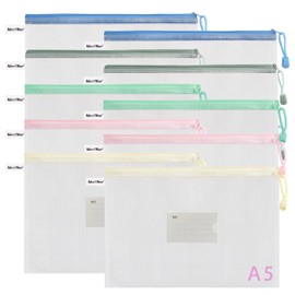 MerryNine Zipper Bag Document Bag (10 Pack) Letter Size Waterproof Document Bag with Card Slot for School Office Bills Cross Stitch Organization Storage (A5)