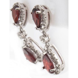 GM Sterling Silver Women's Genuine Garnet Tear Drop Diamond Earrings