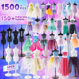 1500+ PCS Fashion Designer Kits for Girls - Sewing Kit with 6 Mannequins - DIY Arts and Crafts Kit Doll Clothes Making Set - Designer Dress Girls Toys for Age 6 7 8 9 10 11 12+ Year Old Gifts