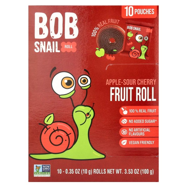 Bob Snail Fruit Rolls, Apple-Sour Cherry, 10 Pouches, 0.35 oz