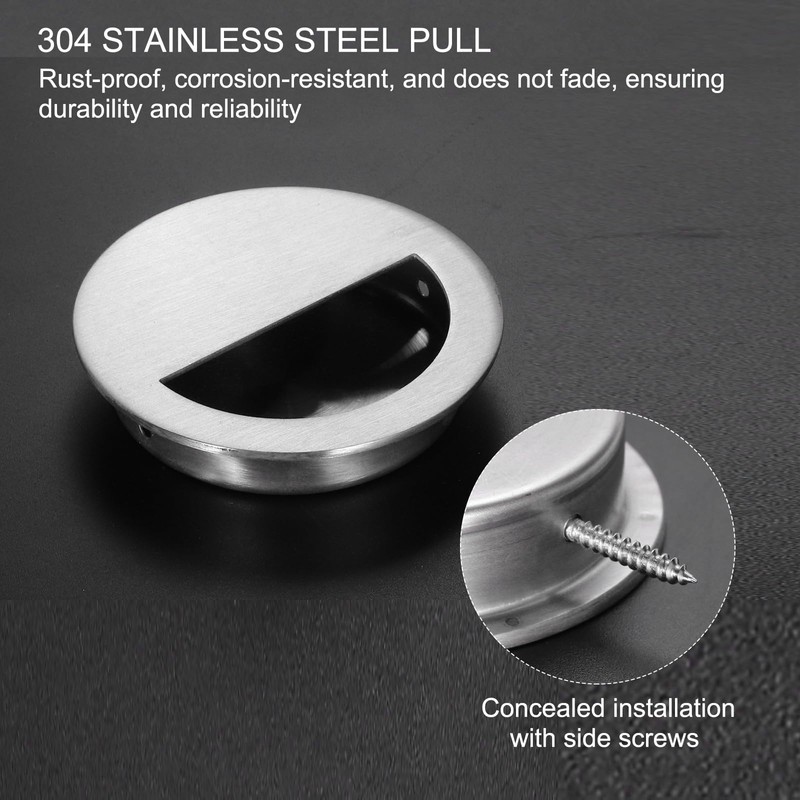 PATIKIL Recessed Door Handles 70mm/2.75" Dia, 4 Pack Round Hidden