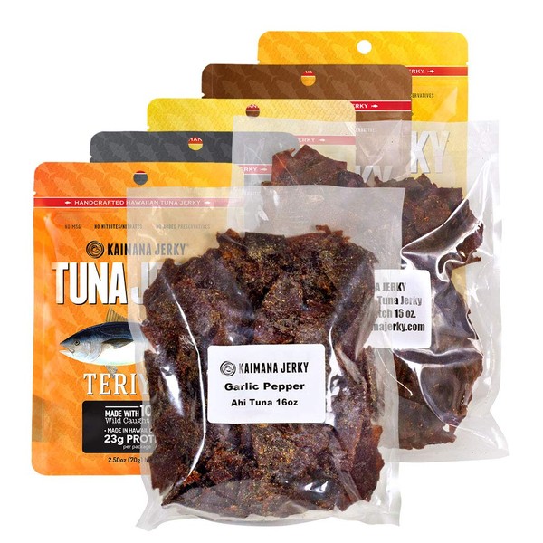 Kaimana Jerky Ahi Tuna Variety - 7 Pack Bundle, Protein Rich & High Omega-3's - Flavorful, All Natural, & Wild Caught Fish Jerky. Made in Hawaii, USA.