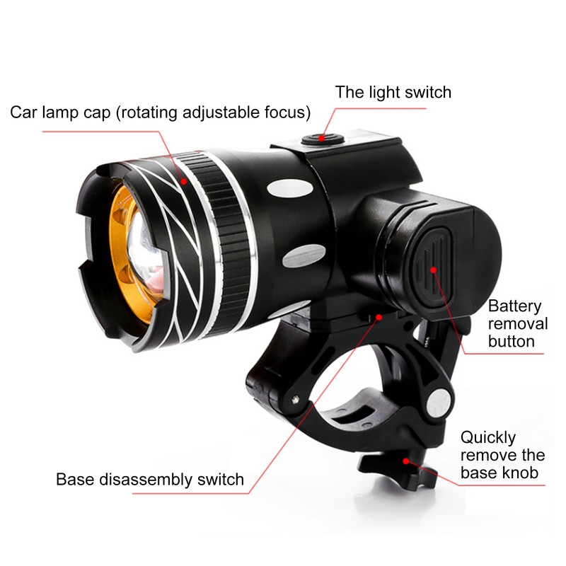 T6 Spotlight LED Headlamp Electric Scooter Holder Front Light With