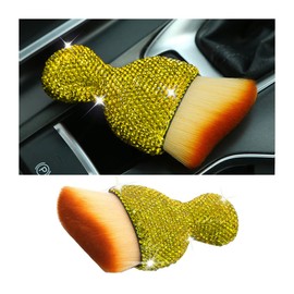 zipelo Auto Interior Dust Brush, Car Detailing Cleaning Brush with Diamond, Bling Handle Soft Bristles Dusting Tool, Scratch Free Dirt Clean Brushes for Vehicle Air Conditioner Vent (Yellow)